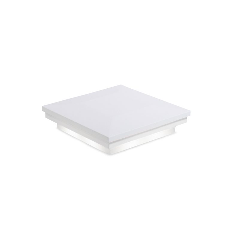 Sq. Ornamental Downward Low Voltage Post Cap (ACT) & 2-Way Splitter - Textured Matte White