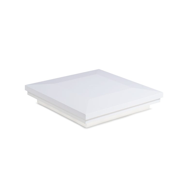 Sq. Ornamental Downward Low Voltage Light Post Cap (ACT) & 2-Way Splitter - Antique White Matte