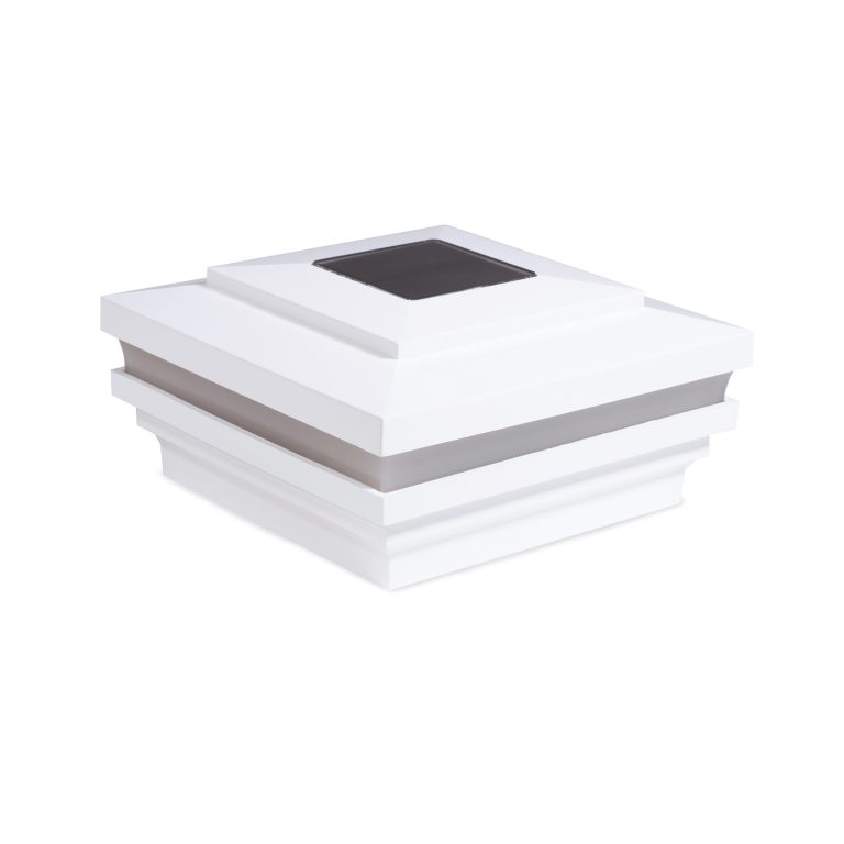Sq. Cape May Halo Solar Light Post Cap - Glossy White